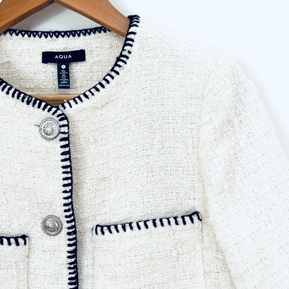 Aqua Tweed Whip Stitch Blazer in white cream - Picture 11 of 11